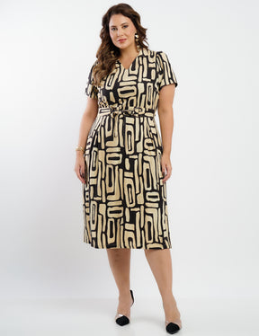 Vestido Midi Linho Misto Estampado