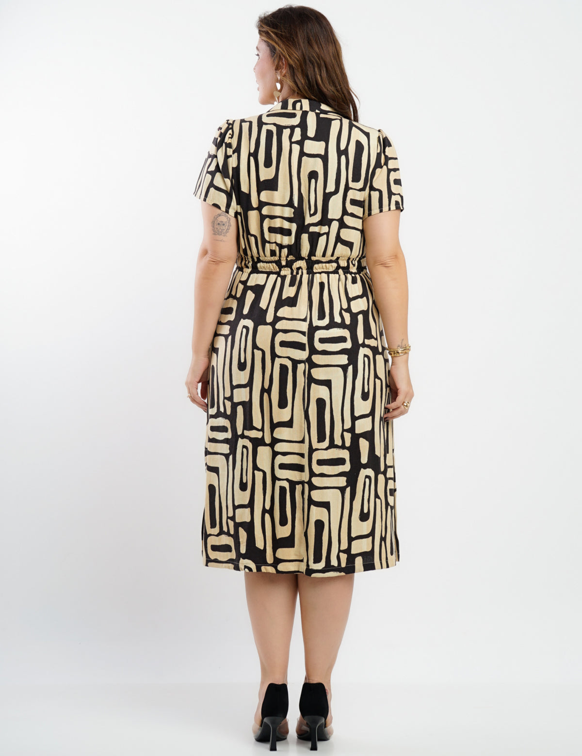 Vestido Midi Linho Misto Estampado