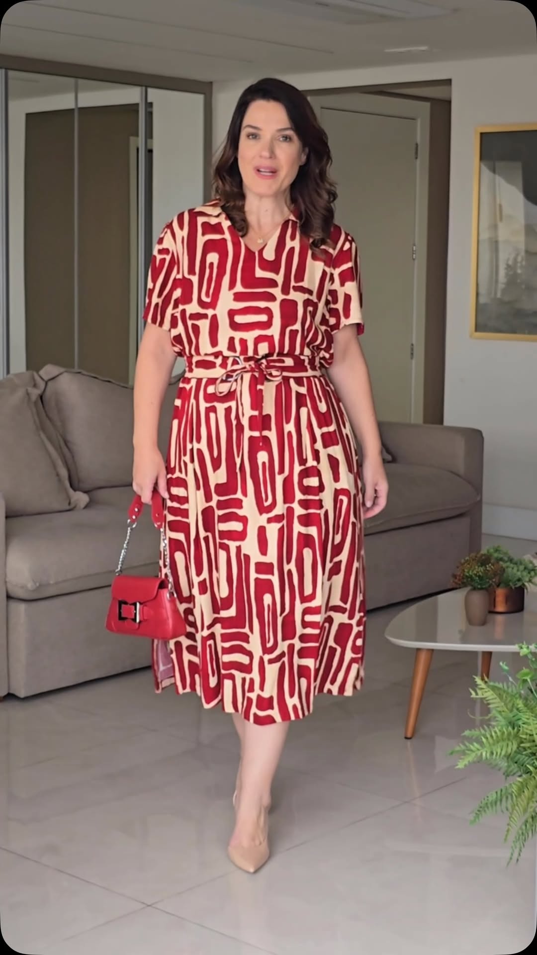 Vestido Midi Linho Misto Estampado